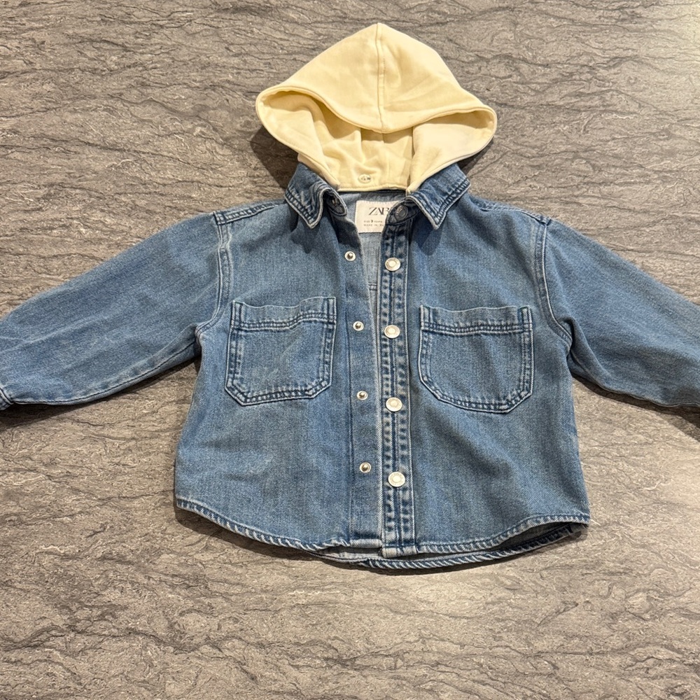 Zara Kids Blue Jean Jacket with Cream Hood
